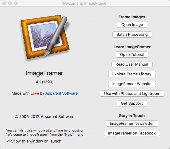 ImageFramer 4.1 : Welcome Window
