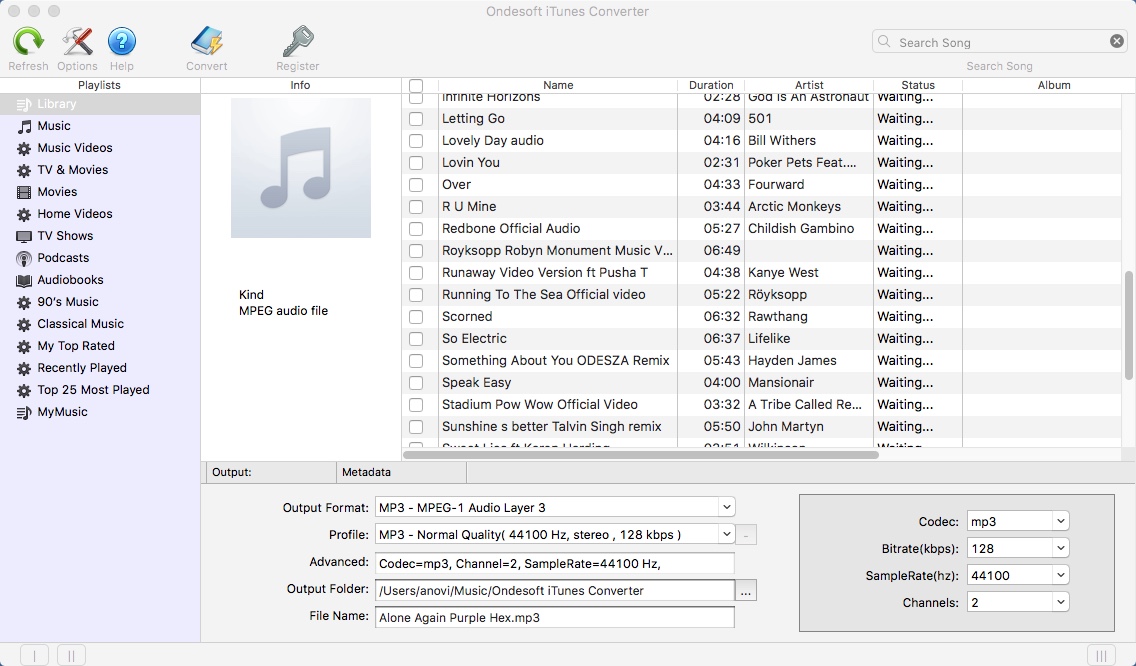 Ondesoft iTunes Converter 2.7 : Main Window