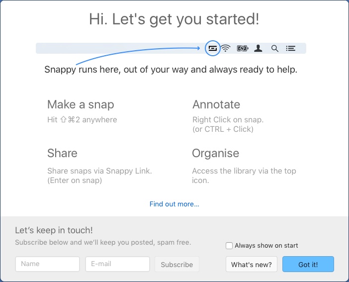 SnappyApp 2.0 : Welcome Window