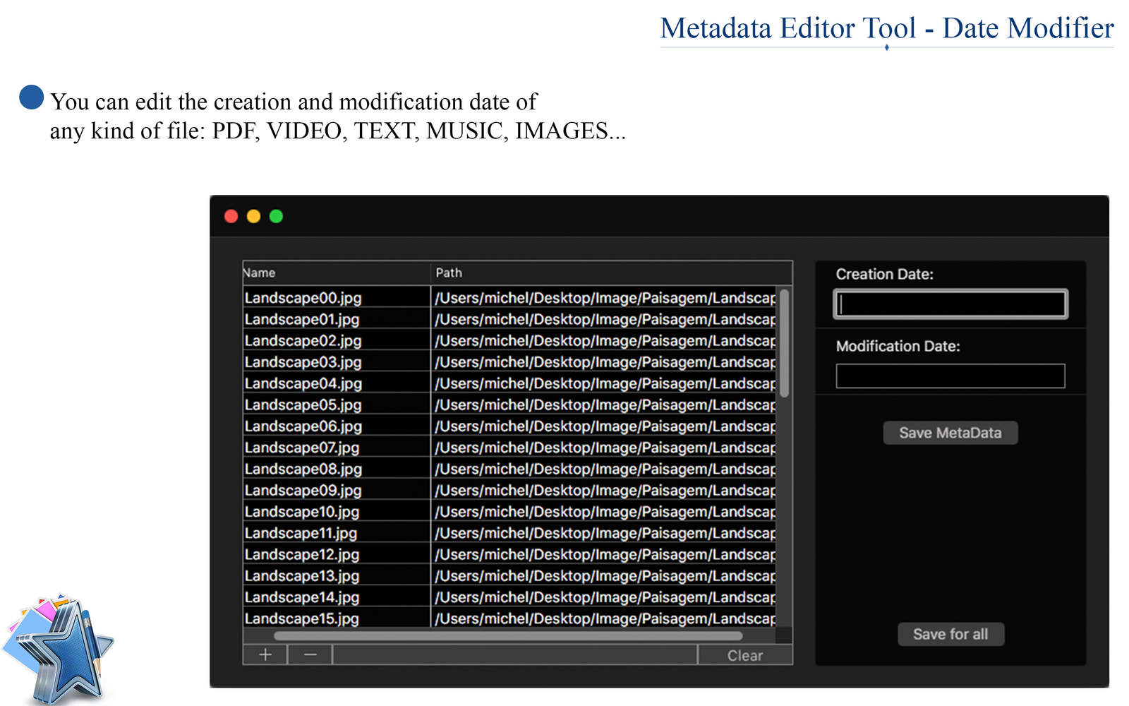 Metadata Editor Tool - Date Modifier 1.1 : Main Window