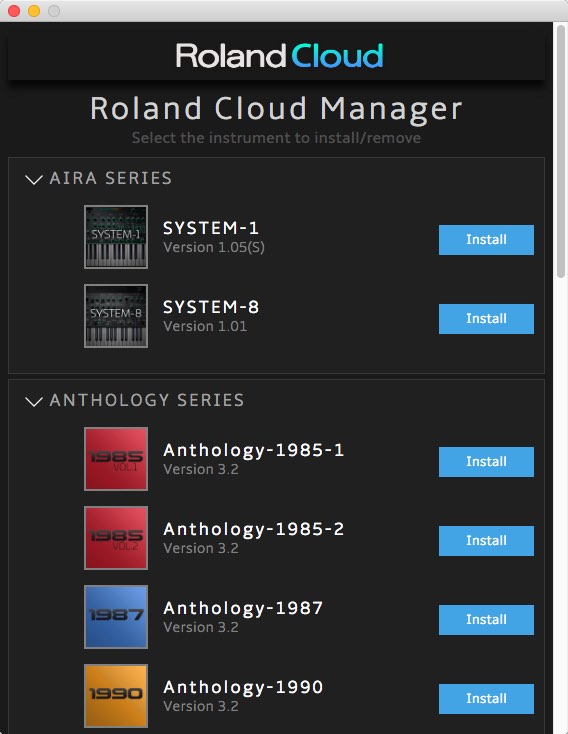Roland Cloud Manager 1.5 : Main Window