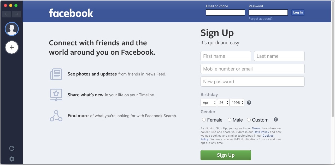Made for Facebook 1.0 : Sign up