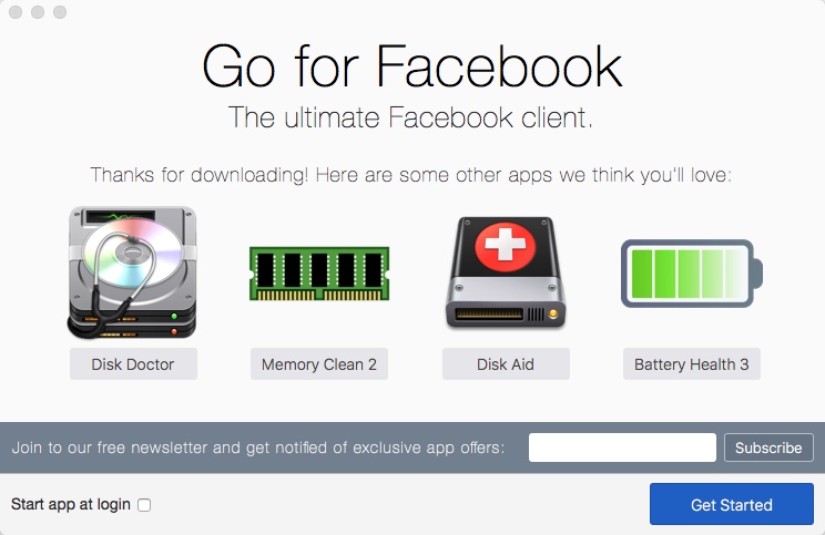 Go for Facebook 2.5 : Welcome Window