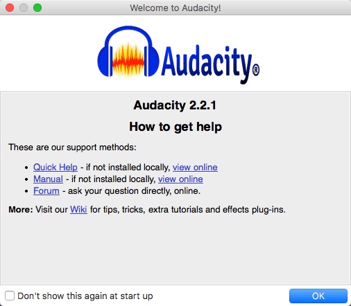 Audacity 2.2 : Welcome Window