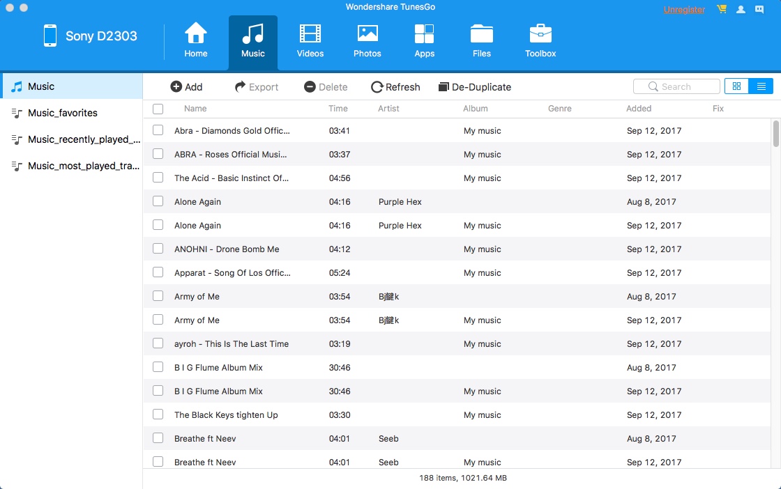 Wondershare TunesGo 9.6 : Checking Smartphone Music