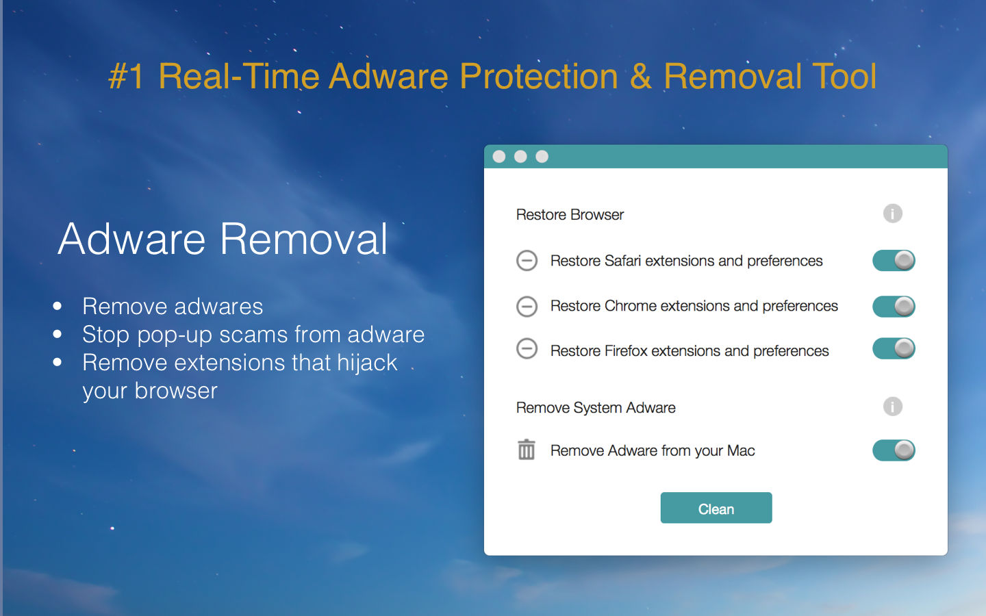 Adware Removal Remove Malware & Protect Browser 1.0 : Main Window