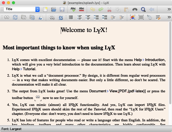 LyX 2.3 : Main Screen 