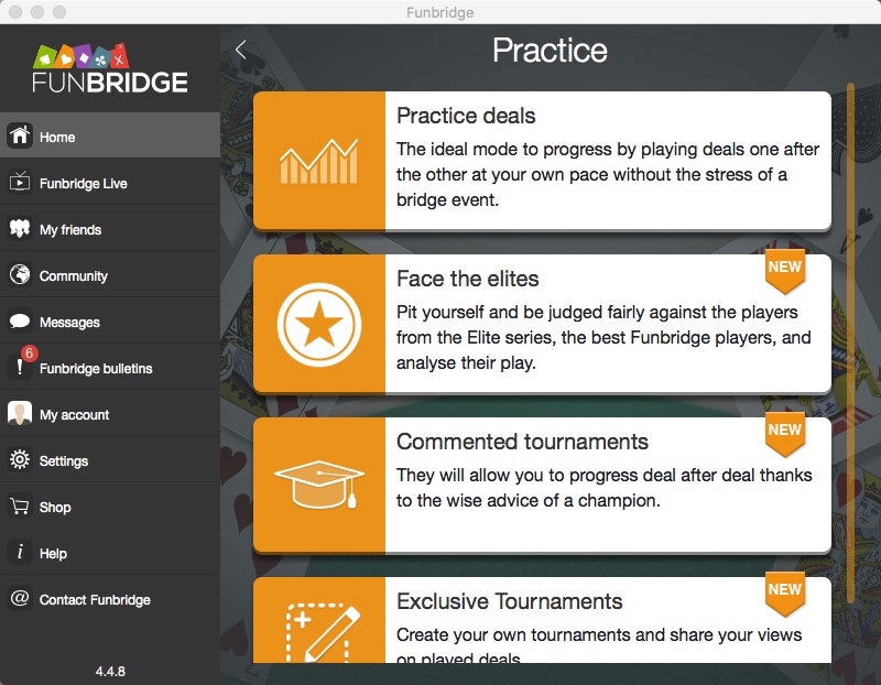 FunBridge : Selecting Practice Type