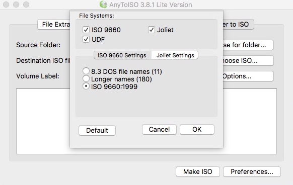 AnyToISO 3.8 : Configuring Folder To ISO Settings