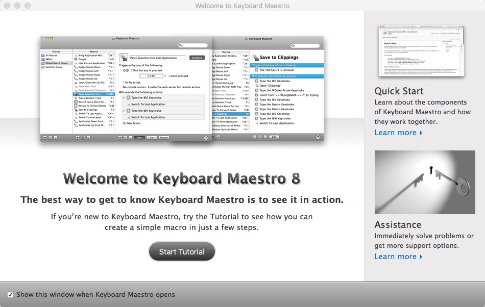Keyboard Maestro 8.0 : Welcome Window