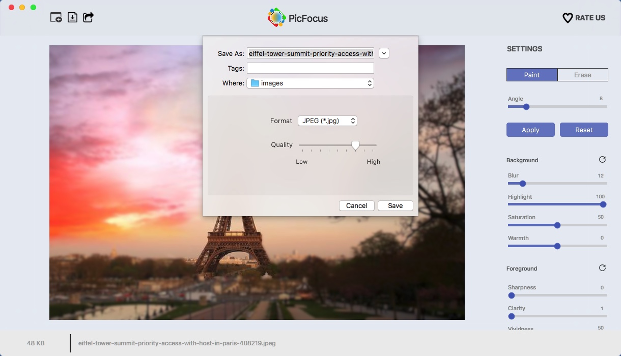 PicFocus 1.4 : Exporting Image