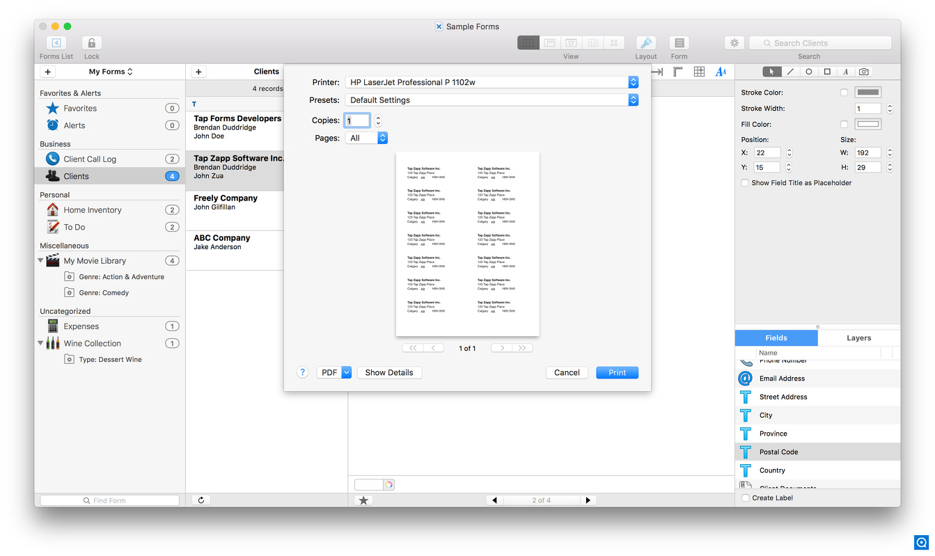 Tap Forms Mac 5 5.2 : Using the Label Designer