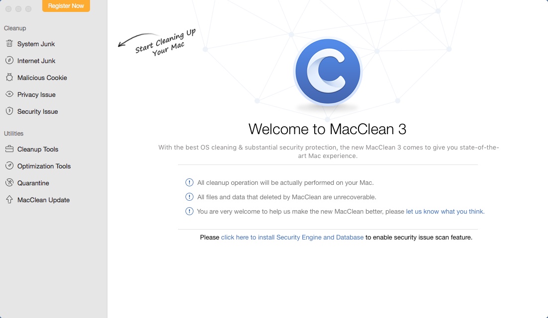 MacClean 3.2 : Welcome Window