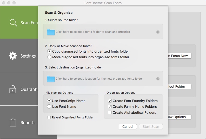 FontDoctor 10.5 : Configuring Scan And Organize Settings