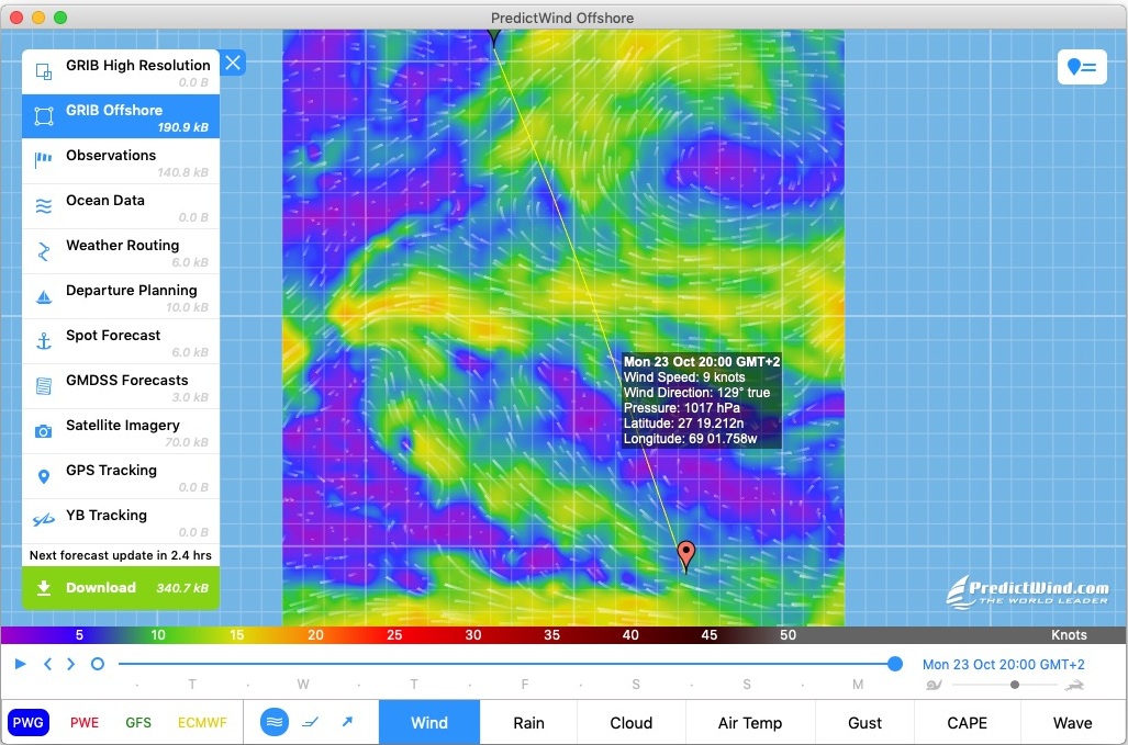 PredictWind Offshore 5.3 : Main Screen