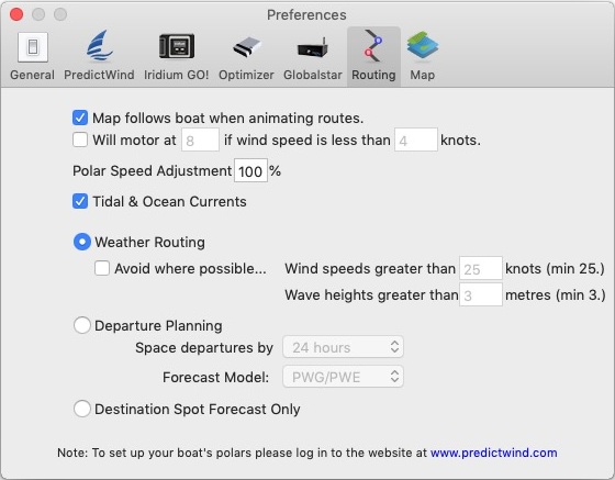 PredictWind Offshore 5.3 : Routing Preferences 