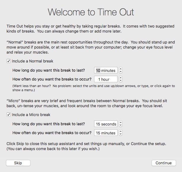 Time Out 2.3 : Welcome Window