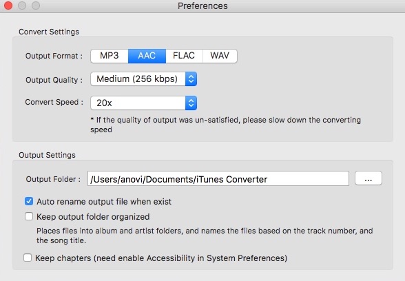 Macsome iTunes Music Converter 2.3 : Preferences Window