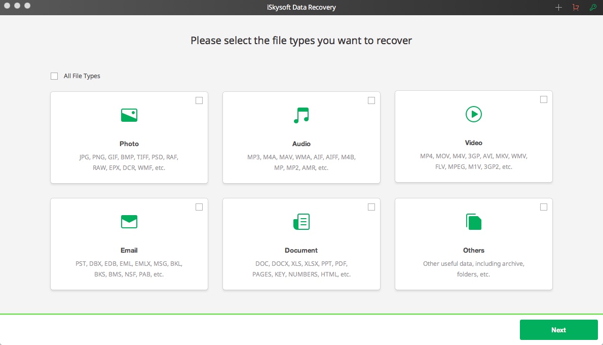 iSkysoft Data Recovery 3.2 : Selecting File Types For Scan
