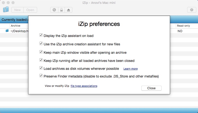 iZip 3.3 : Preferences Window