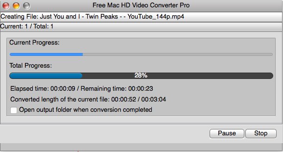 Free Mac HD Video Converter Pro 3.3 : Conversion in Progress