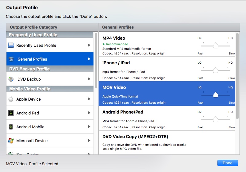 MacX DVD Ripper Pro 5.7 : Selecting Output Profile