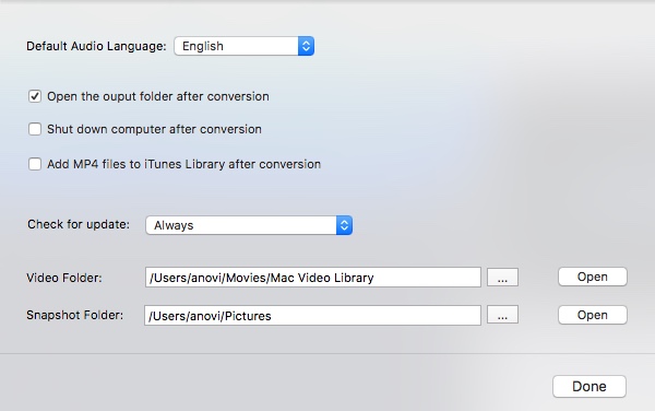 WinX DVD Ripper For Mac 5.6 : Preferences Window