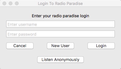 Radio Paradise : Login Window