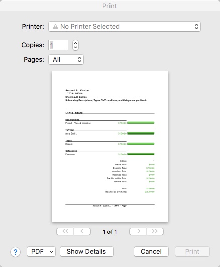 CheckBook Pro 2.6 : Printing Report