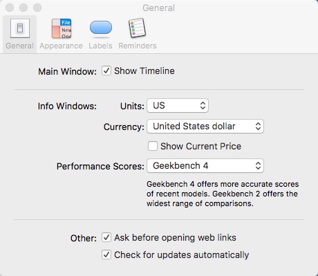 Mactracker 7.7 : Preferences Window