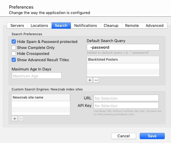 NZBVortex 3 3.4 : Search Preferences
