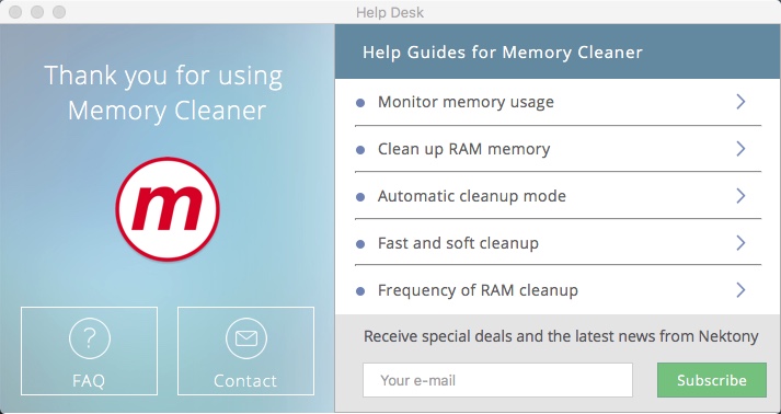 Memory Cleaner X 2.5 : Help Desk