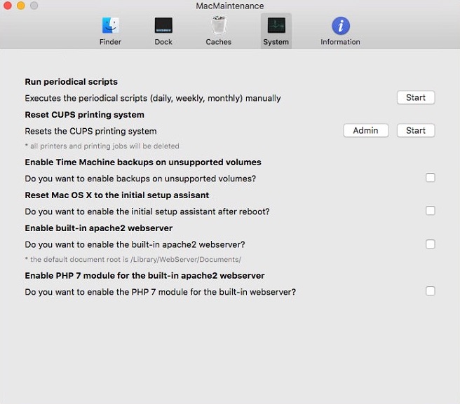 MacMaintenance 4.1 : Configuring System Settings