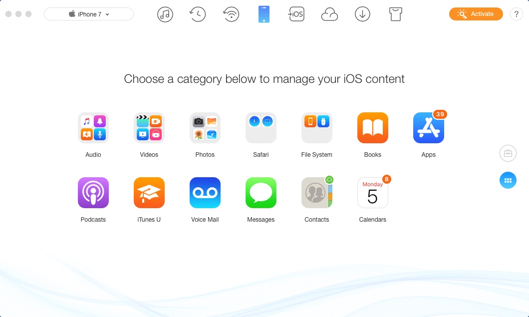 AnyTrans for iOS 6.2 : Selecting iOS Content Category