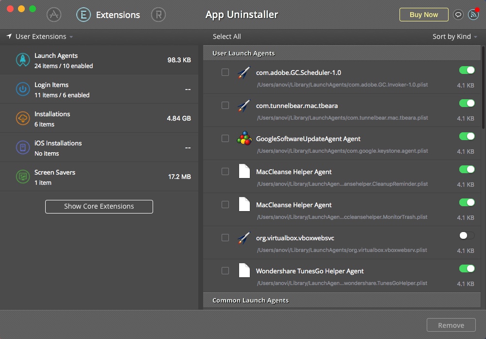 App Uninstaller : Extensions Window