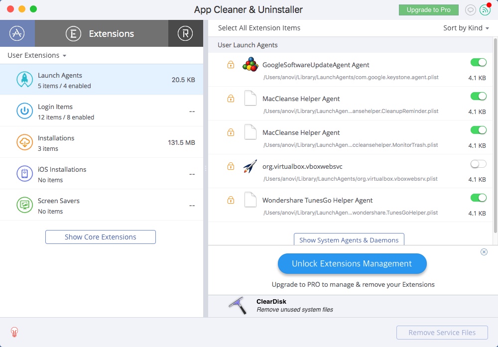 App Cleaner 4.6 : Extensions Window