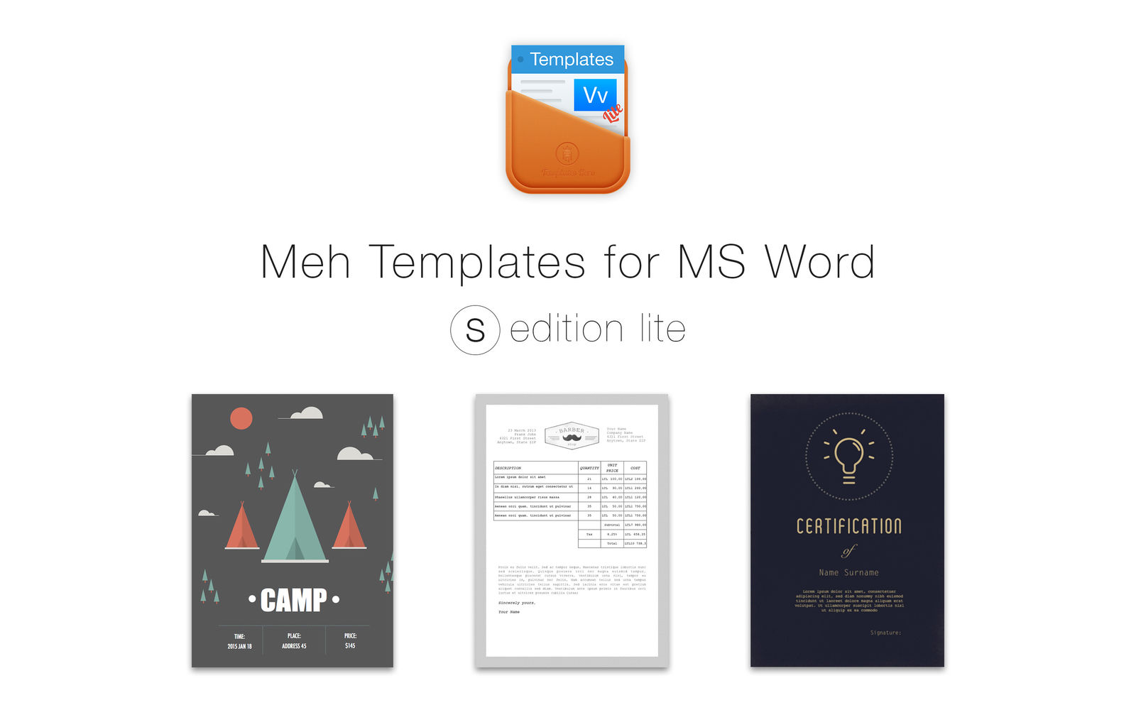 Meh Templates for MS Word S Lt 2.0 : Main Window