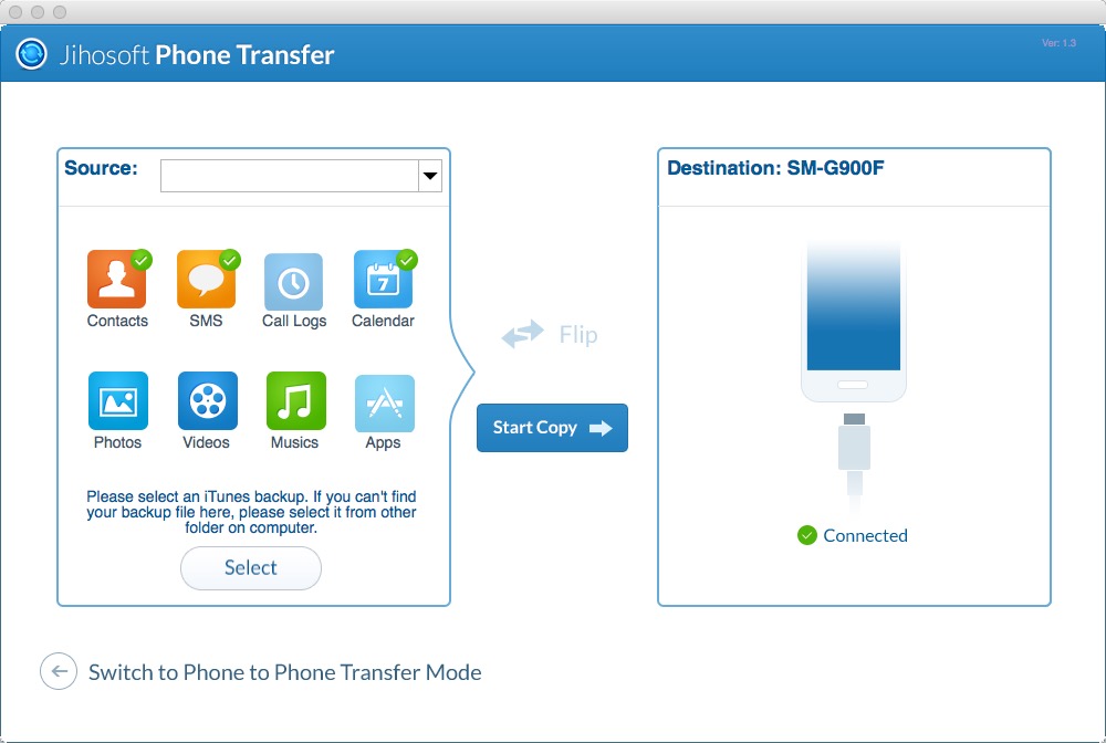 Jihosoft Phone Transfer 1.3 : Select Folder