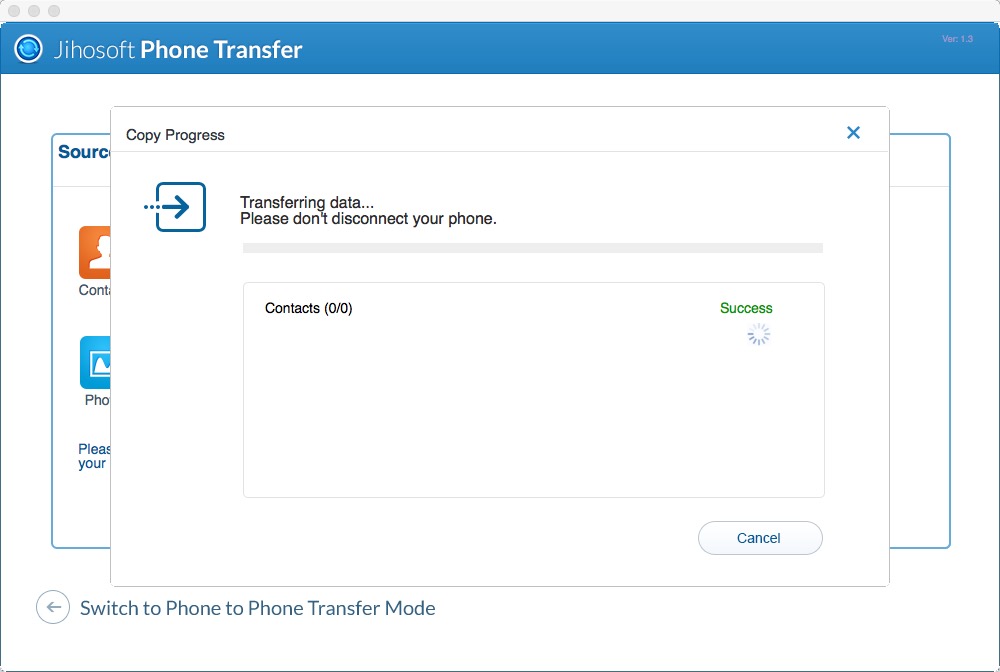 Jihosoft Phone Transfer 1.3 : Transfer Window