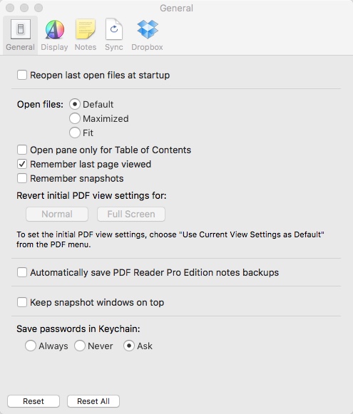 PDF Reader Pro Free 2.1 : Preferences Window