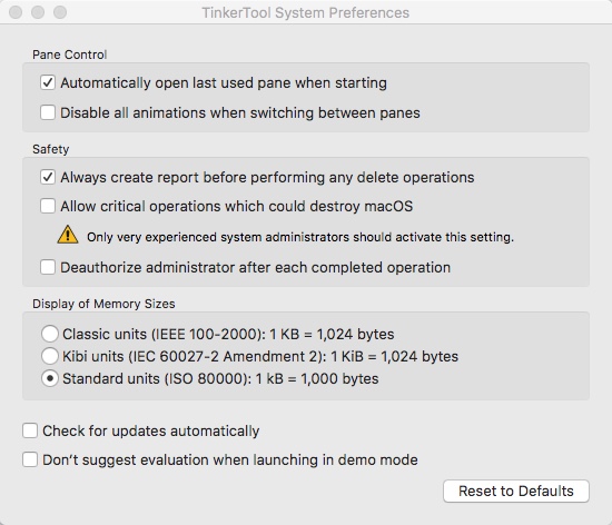 TinkerTool System 5.8 : Preferences Window