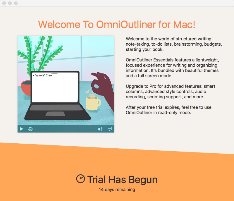 OmniOutliner 5.3 : Welcome Window