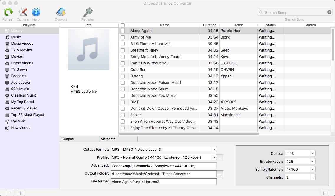 Ondesoft iTunes Converter 2.9 : Main Window