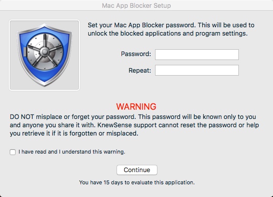 Mac App Blocker 3.2 : Setting Master Password
