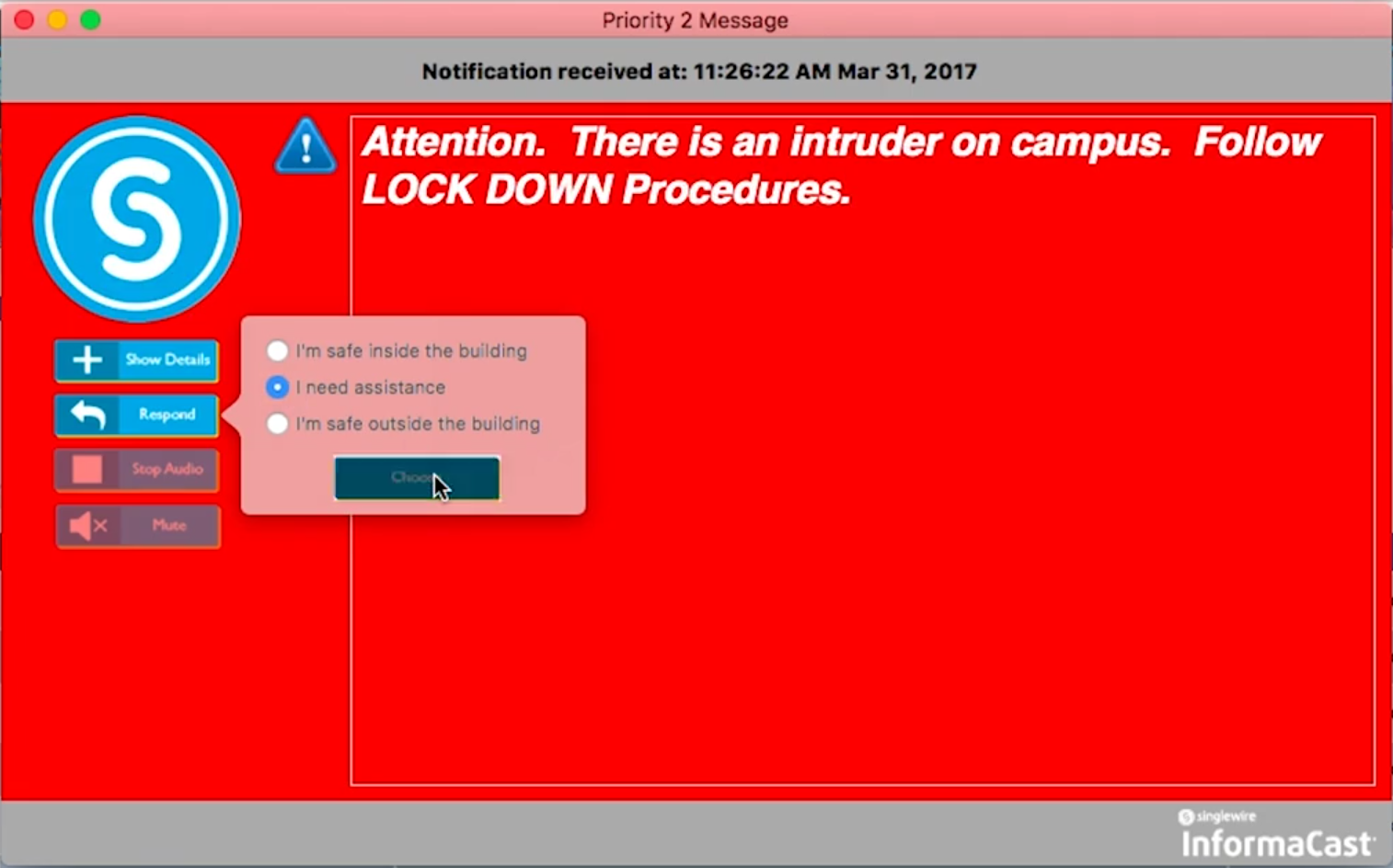 InformaCast Desktop Notifier 1.0 : Alert window