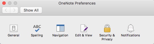 Microsoft OneNote 16.9 : Preferences Window