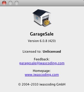 GarageSale 6.0 : About window