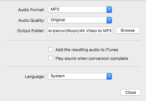 4k Video to MP3 2.4 : Preferences Window