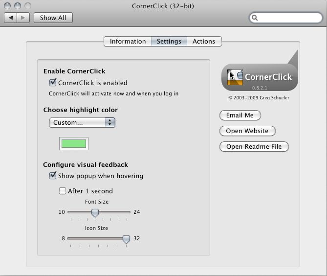CornerClick 0.9 : Main window