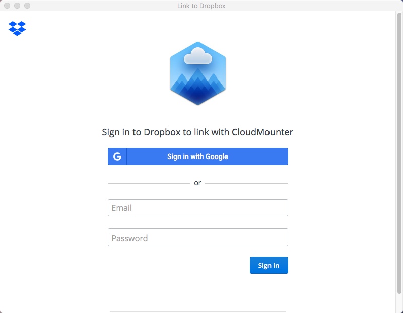 CloudMounter 3.0 : Entering Dropbox Account Credentials
